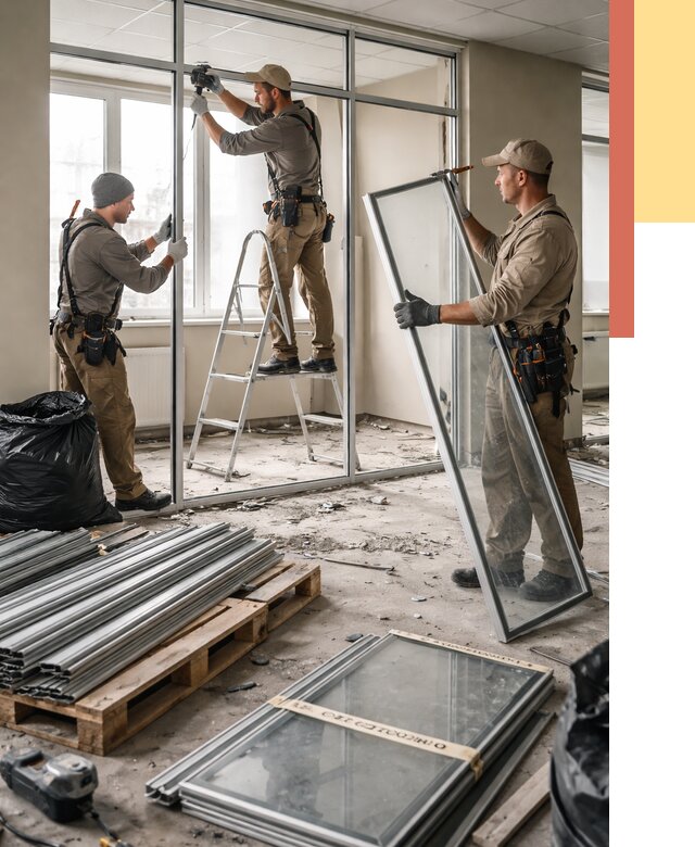 Демонтаж алюминиевых перегородок в Анжеро-Судженске от 4308 руб. — быстро и недорого | ОТДЕЛОЧНИК-Нжр