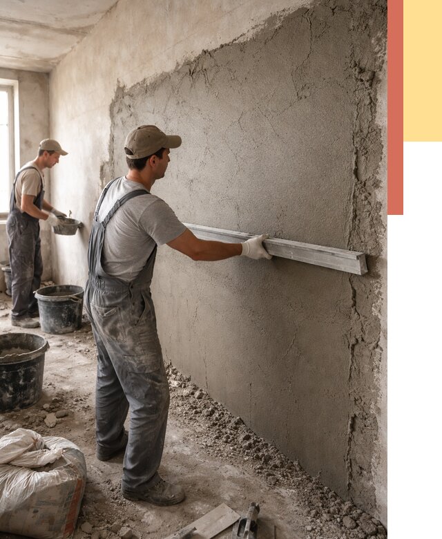 Цементная штукатурка стен в Анжеро-Судженске от 4616 руб/м2 — быстро и недорого | ОТДЕЛОЧНИК-Нжр