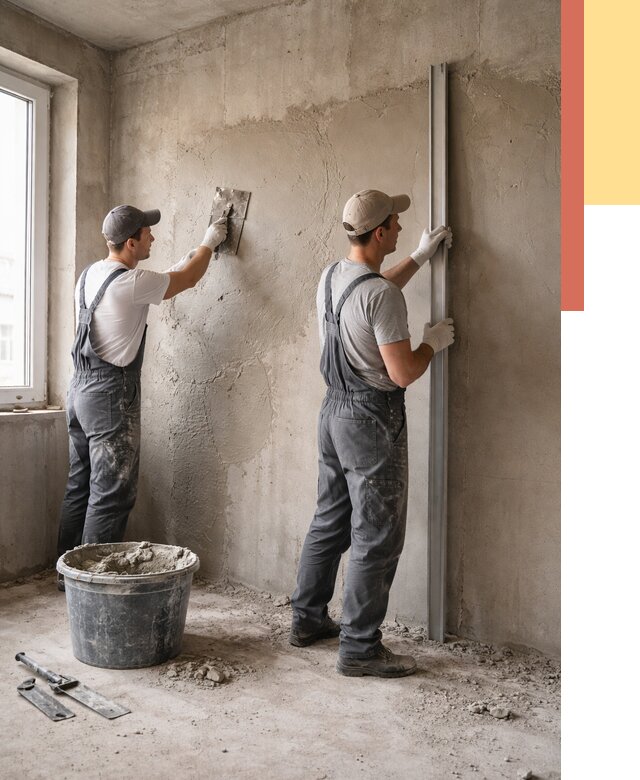 Штукатурка бетонных стен в Анжеро-Судженске от 4616 руб/м² — качественно и быстро | ОТДЕЛОЧНИК-Нжр