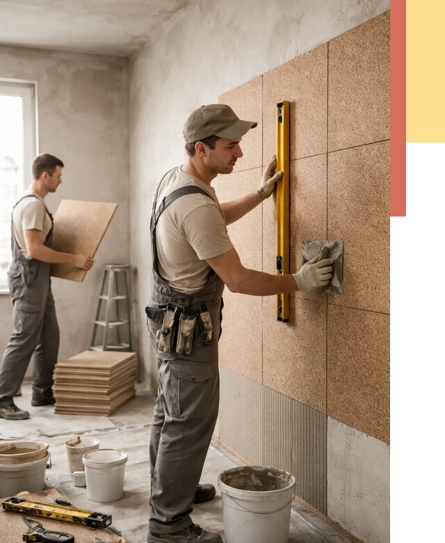 Монтаж пробковых панелей на стены в Анжеро-Судженске от 3590 руб. — ОТДЕЛОЧНИК-Нжр