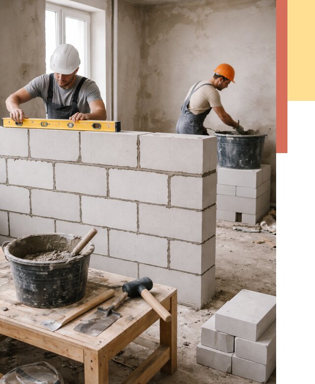 Кладка перегородок из газобетона в Анжеро-Судженске от 3282 руб. под ключ | ОТДЕЛОЧНИК-Нжр