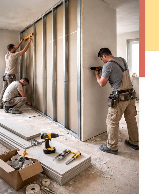 Монтаж однослойной перегородки из гипсокартона в Анжеро-Судженске от 667 руб. | ОТДЕЛОЧНИК-Нжр