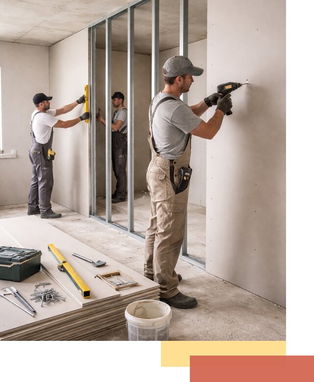 Однослойная перегородка из гипсокартона в Анжеро-Судженске под ключ, монтаж и отделка