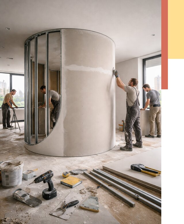 Радиусная перегородка из гипсокартона в Анжеро-Судженске от 2975 руб. под ключ | ОТДЕЛОЧНИК-Нжр