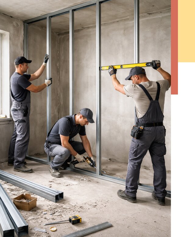 Монтаж каркаса перегородки из профиля в Анжеро-Судженске от 769 руб. | ОТДЕЛОЧНИК-Нжр