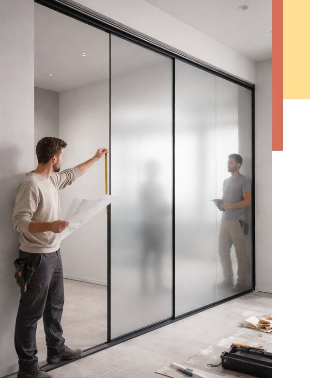 Матовые стеклянные перегородки в Анжеро-Судженске от 8718 руб. — монтаж и установка | ОТДЕЛОЧНИК-Нжр