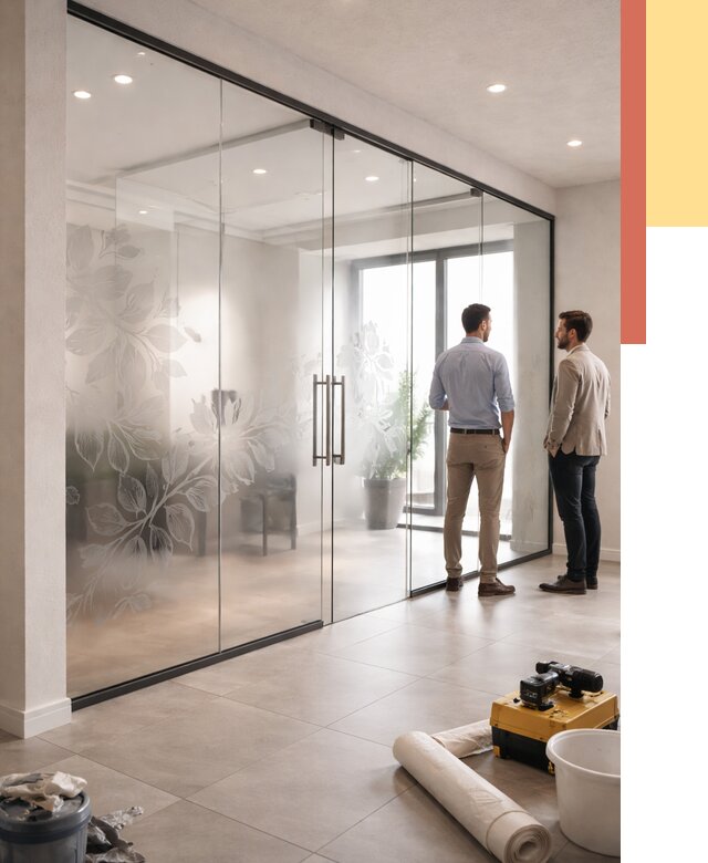 Стеклянные перегородки с рисунком в Анжеро-Судженске от 12821 руб. монтаж и нанесение | ОТДЕЛОЧНИК-Нжр