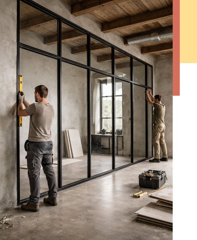 Стеклянные перегородки лофт в Анжеро-Судженске от 10770 руб. под ключ | ОТДЕЛОЧНИК-Нжр