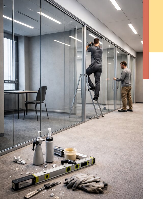 Стеклянные офисные перегородки в Анжеро-Судженске от 8718 руб. — монтаж и установка | ОТДЕЛОЧНИК-Нжр