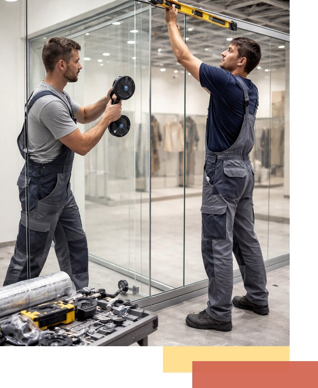 Стеклянные перегородки для магазинов в Анжеро-Судженске — монтаж и установка