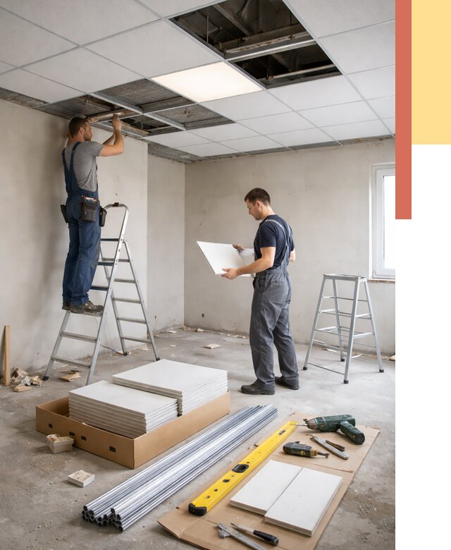 Монтаж потолка армстронг в Анжеро-Судженске от 4616 руб/м2 — быстрая установка под ключ | ОТДЕЛОЧНИК-Нжр