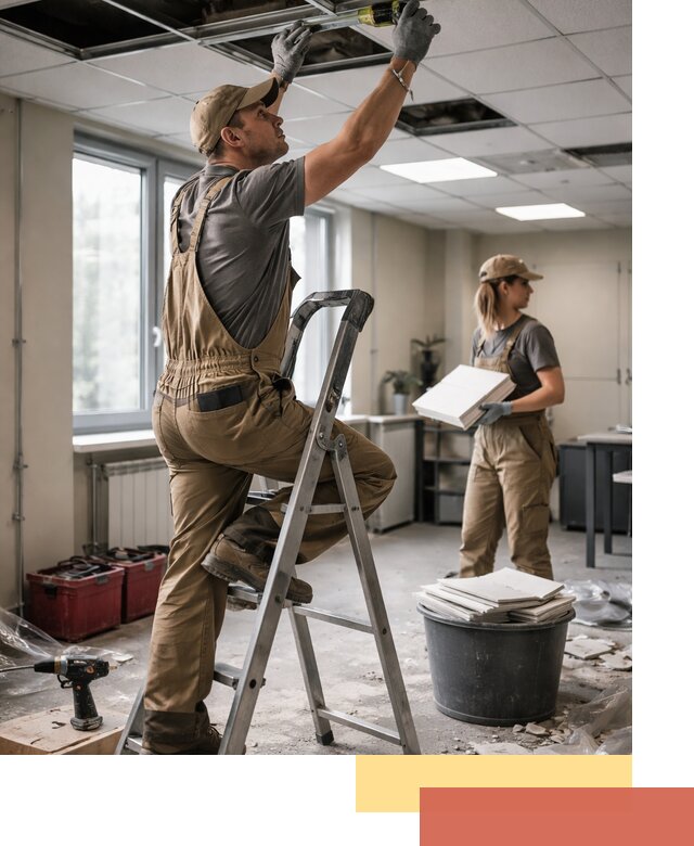 Ремонт потолка Армстронг и замена плит в Анжеро-Судженске