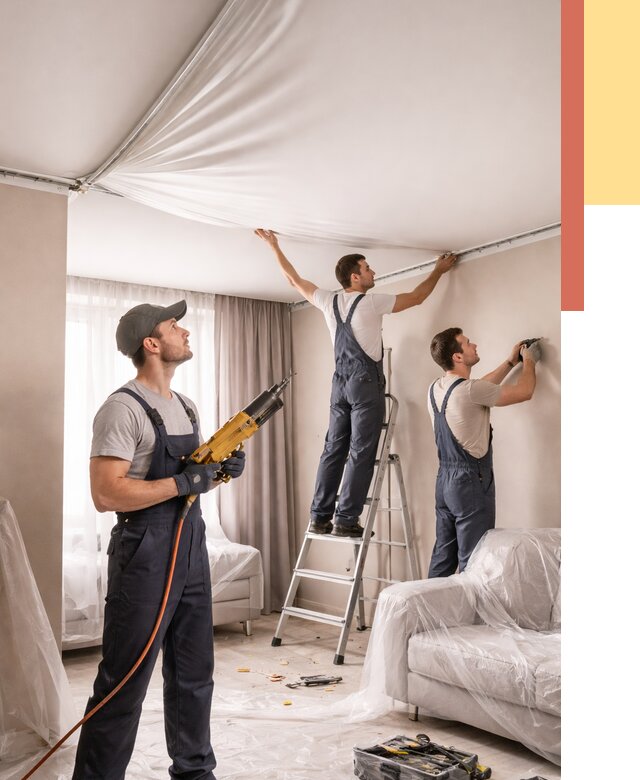 Установка натяжного потолка в Анжеро-Судженске от 4616 руб. | Быстро и недорого — ОТДЕЛОЧНИК-Нжр