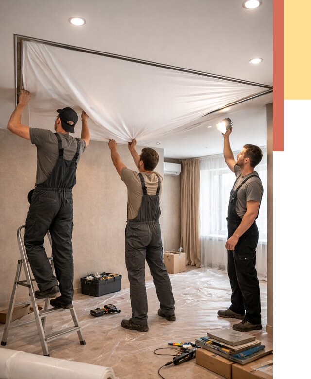 Монтаж ПВХ натяжного потолка в Анжеро-Судженске от 3590 руб. под ключ | ОТДЕЛОЧНИК-Нжр