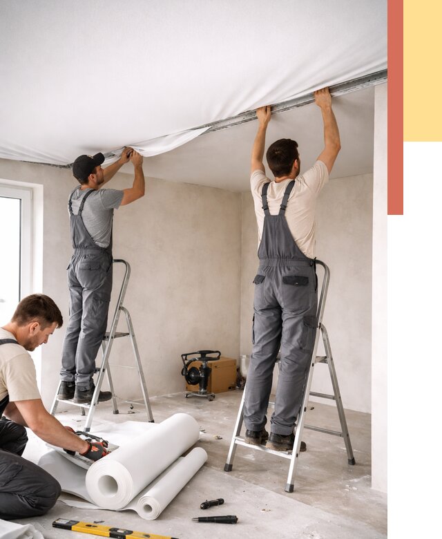 Монтаж тканевого натяжного потолка в Анжеро-Судженске от 3590 руб. под ключ | ОТДЕЛОЧНИК-Нжр