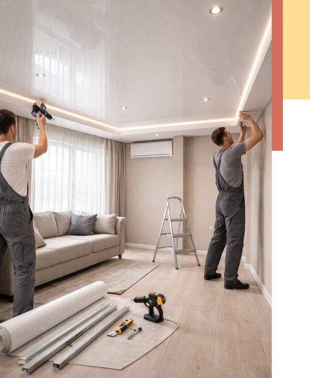 Монтаж глянцевого натяжного потолка в Анжеро-Судженске от 769 руб. под ключ | ОТДЕЛОЧНИК-Нжр