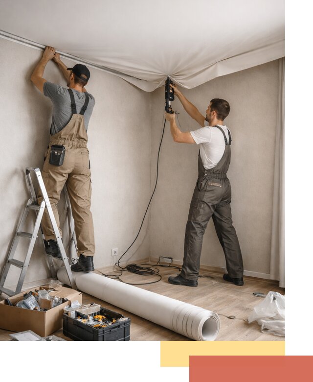 Монтаж цветного натяжного потолка в Анжеро-Судженске за один день