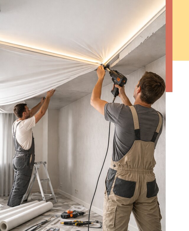 Монтаж натяжного потолка с подсветкой в Анжеро-Судженске от 974 руб. | ОТДЕЛОЧНИК-Нжр