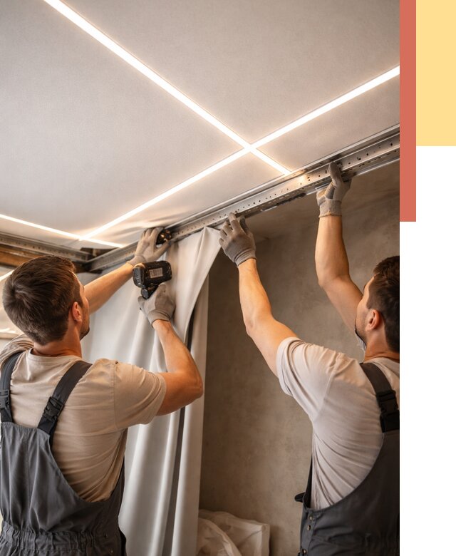 Монтаж натяжного потолка со световыми линиями в Анжеро-Судженске от 1231 руб. | ОТДЕЛОЧНИК-Нжр