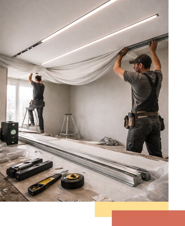 Монтаж натяжных потолков со световыми линиями в Анжеро-Судженске