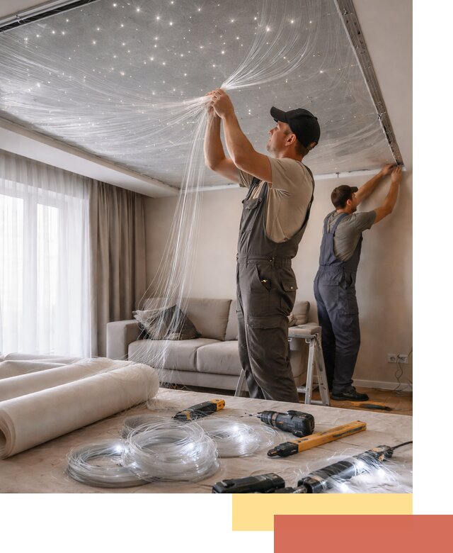 Монтаж натяжного потолка «Звездное небо» в Анжеро-Судженске