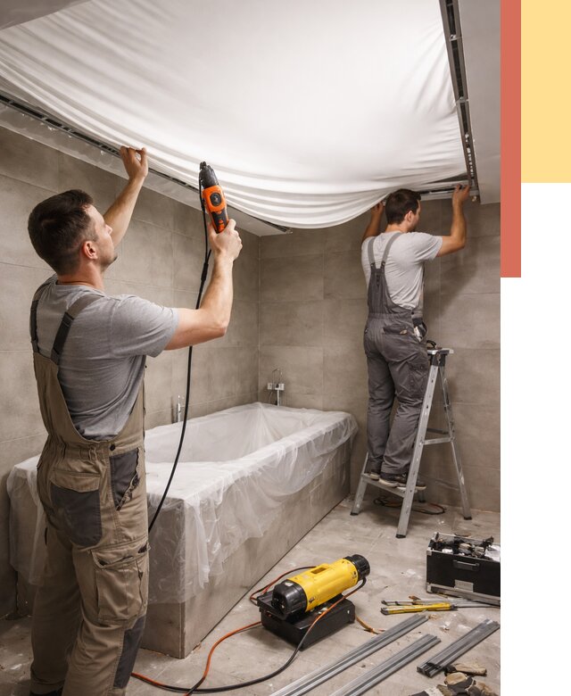 Монтаж натяжного потолка в ванной в Анжеро-Судженске от 1231 руб. под ключ | ОТДЕЛОЧНИК-Нжр