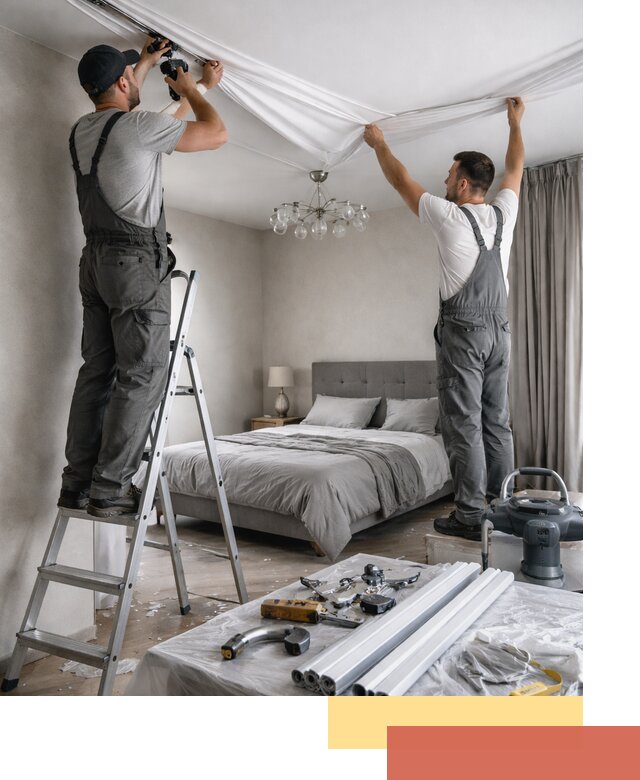 Монтаж натяжного потолка в спальне в Анжеро-Судженске