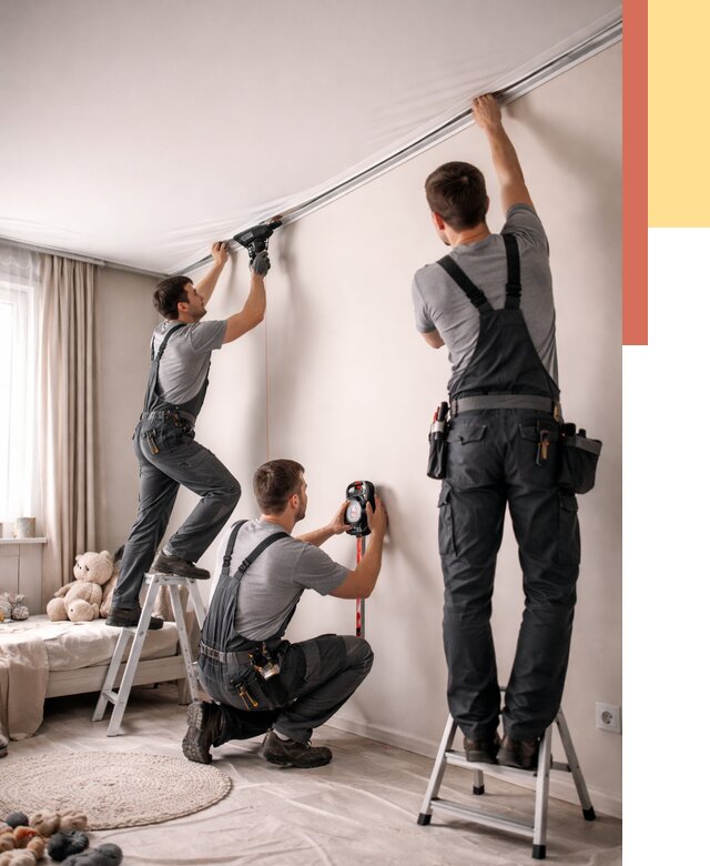 Монтаж натяжного потолка в детской в Анжеро-Судженске от 3590 руб. — быстро и недорого | ОТДЕЛОЧНИК-Нжр