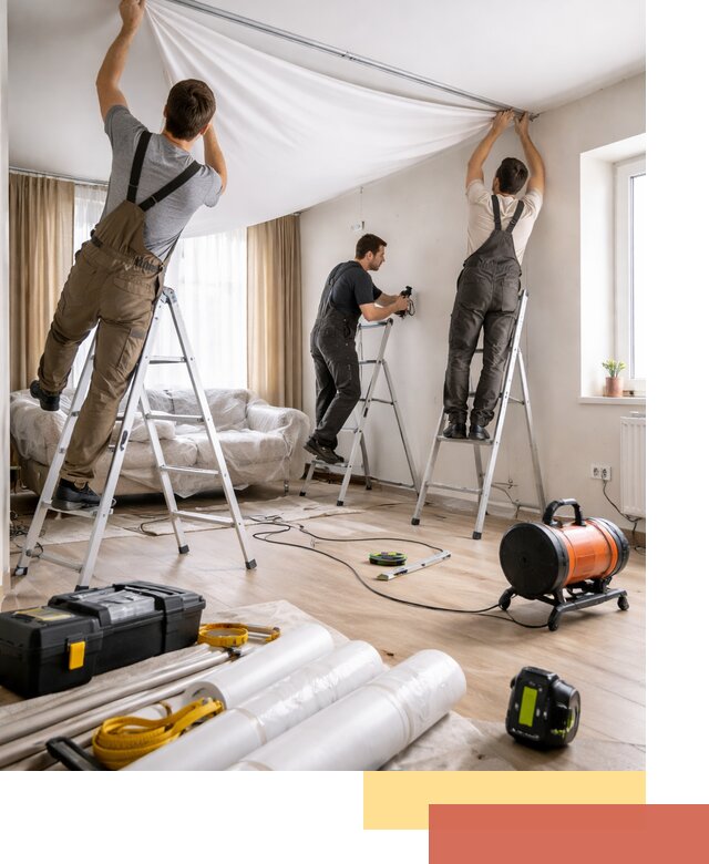 Монтаж натяжного потолка в гостиной в Анжеро-Судженске