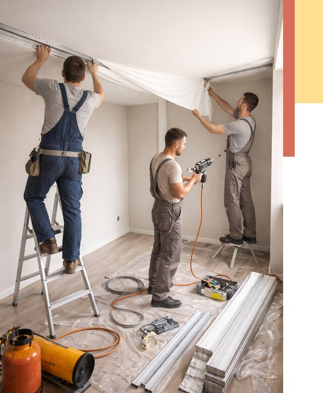 Монтаж натяжного потолка в студии в Анжеро-Судженске от 5641 руб. — быстро и недорого | ОТДЕЛОЧНИК-Нжр