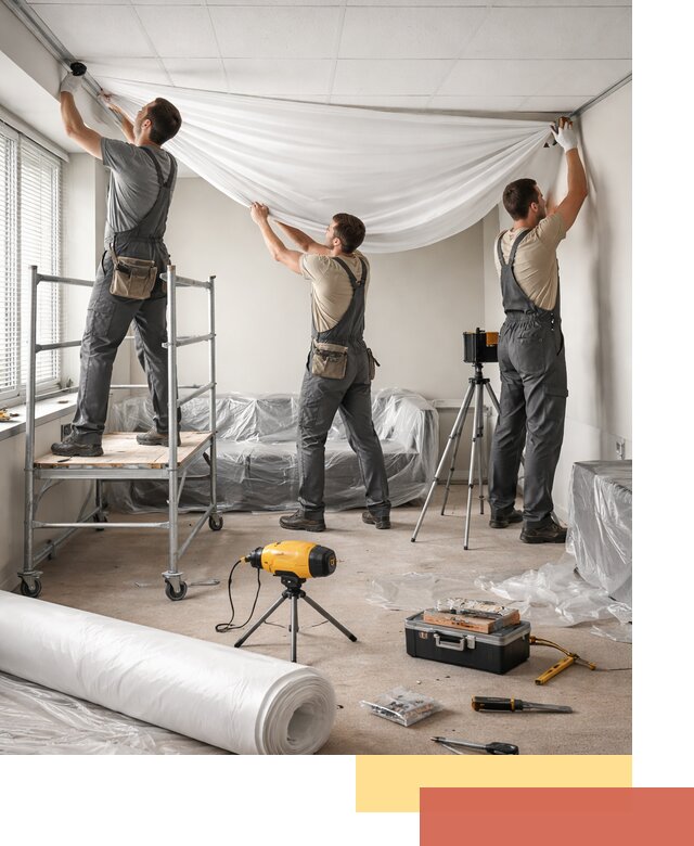 Монтаж натяжного потолка в офисе в Анжеро-Судженске