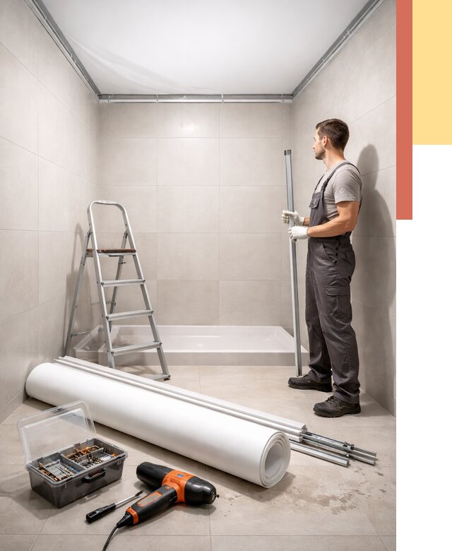 Монтаж натяжного потолка в санузле в Анжеро-Судженске от 1898 руб. — ОТДЕЛОЧНИК-Нжр