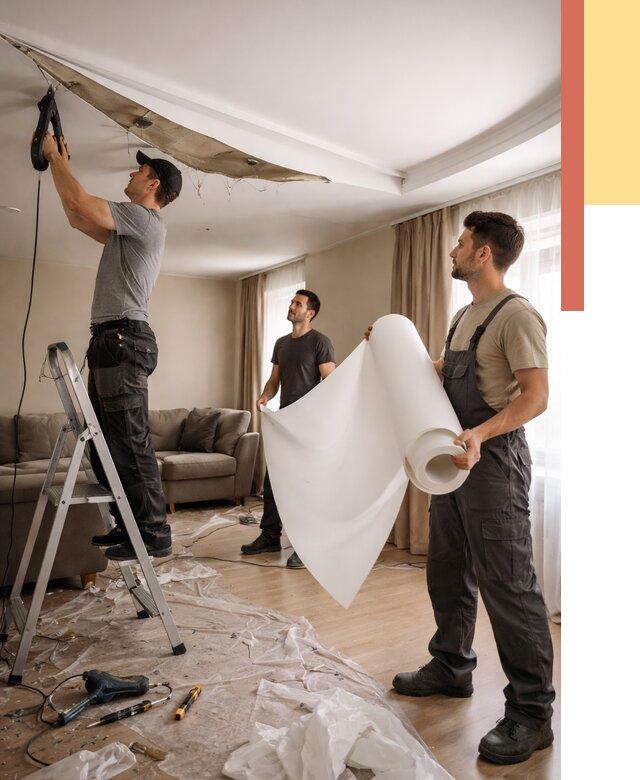 Замена полотна натяжного потолка в Анжеро-Судженске от 9744 руб. быстро и недорого | ОТДЕЛОЧНИК-Нжр