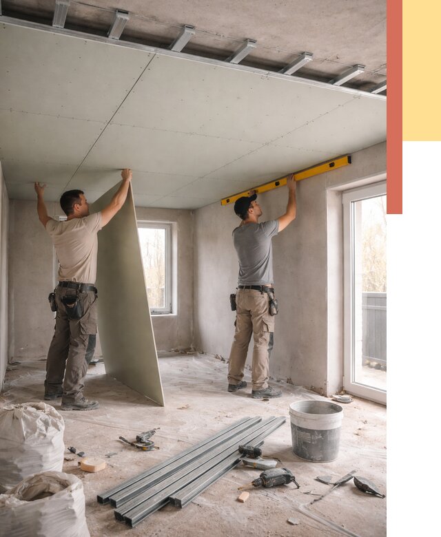 Одноуровневый потолок из гипсокартона в Анжеро-Судженске от 769 руб. — монтаж под ключ | ОТДЕЛОЧНИК-Нжр