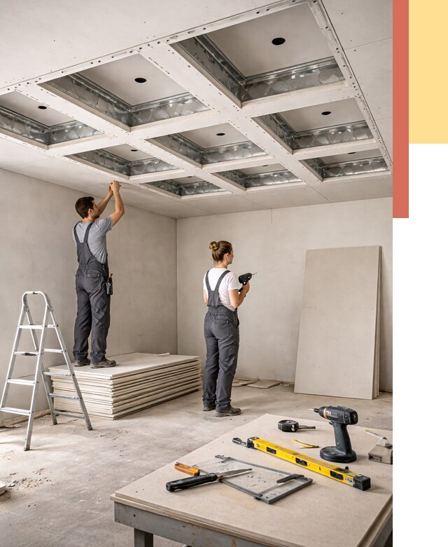 Кессонный потолок из гипсокартона в Анжеро-Судженске от 1898 руб. — монтаж и под ключ | ОТДЕЛОЧНИК-Нжр