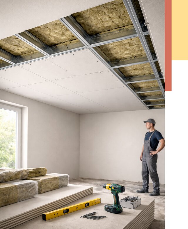 Звукоизоляция потолка ГКЛ в Анжеро-Судженске от 974 руб. — монтаж под ключ | ОТДЕЛОЧНИК-Нжр