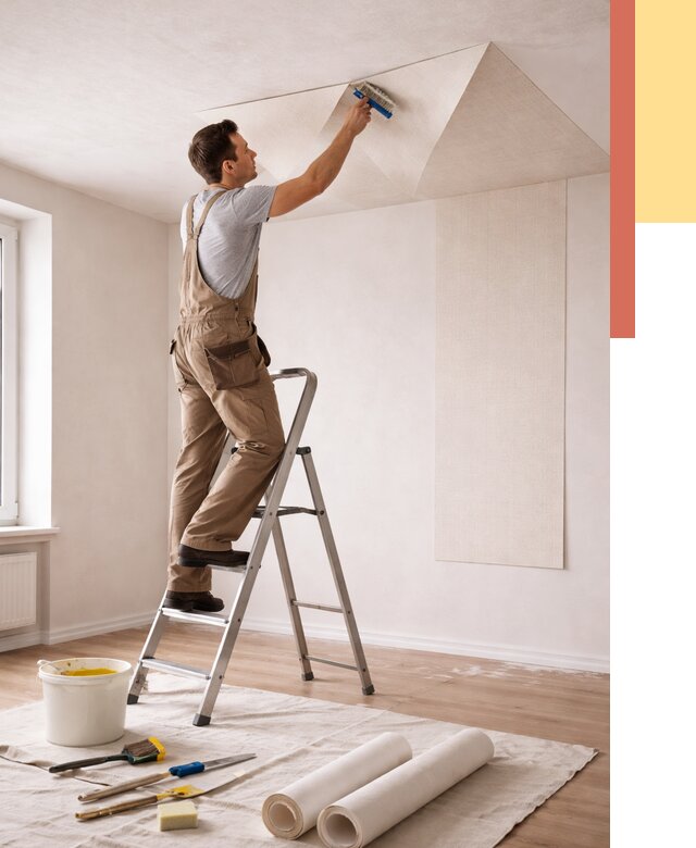 Поклейка обоев на потолок в Анжеро-Судженске от 4616 руб. быстро и недорого | ОТДЕЛОЧНИК-Нжр