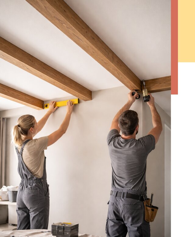 Монтаж декоративных балок на потолок в Анжеро-Судженске от 4308 руб. — ОТДЕЛОЧНИК-Нжр